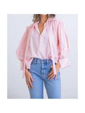 KARLIE stripe seersucker ruffle sleeve top pink stripe size L perfect condition